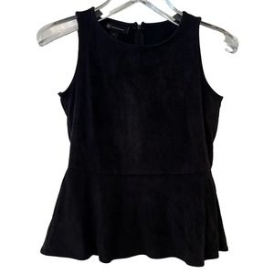 🌵INC International Concepts Women's Black Faux Suede Peplum Top Back Zip - Small